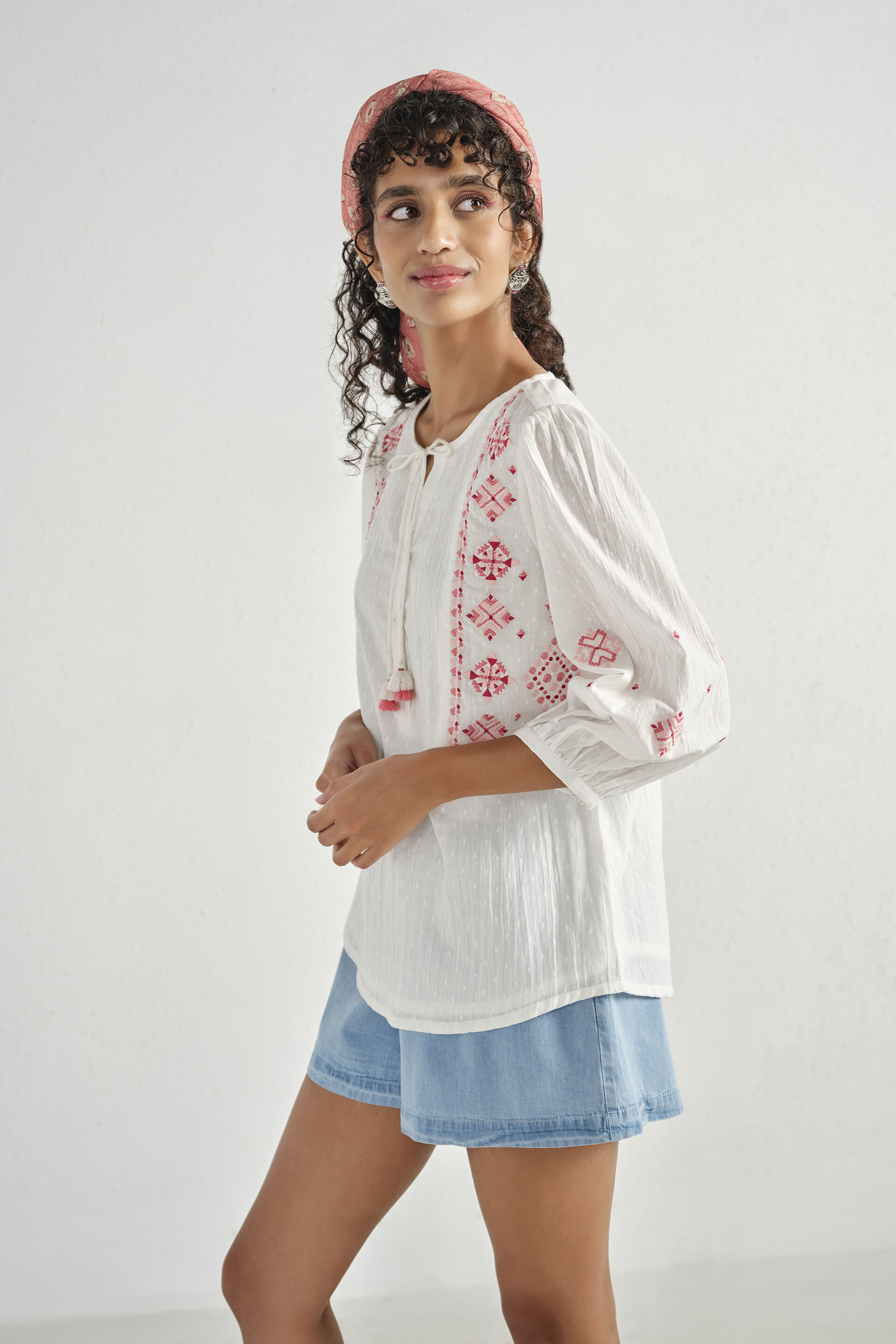 Embroidered Boxy White Top, White, image 3